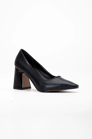 Kadın Kalın Topuklu Stiletto Siyah Düz Model Sivri