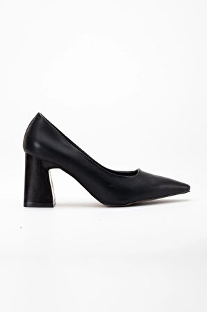 Kadın Kalın Topuklu Stiletto Siyah Düz Model Sivri