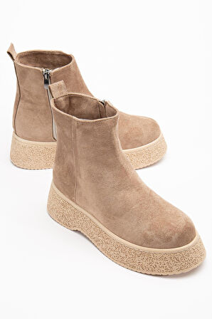 Kadın Bot Vizon Kalın Taban Süet Bağsız Yüzüdüz