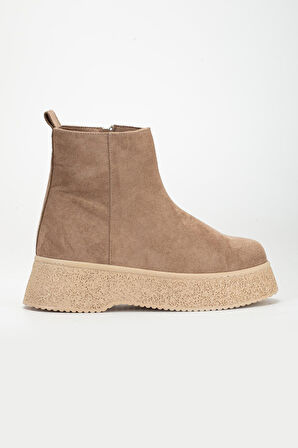 Kadın Bot Vizon Kalın Taban Süet Bağsız Yüzüdüz