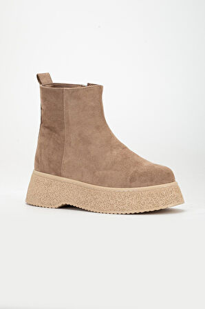 Kadın Bot Vizon Kalın Taban Süet Bağsız Yüzüdüz