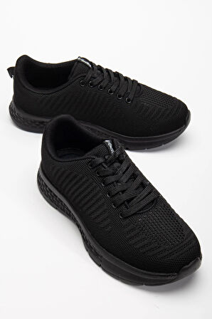 Erkek Günlük Spor Ayakkabı Siyah Bağlı Tekstil Faylon Taban