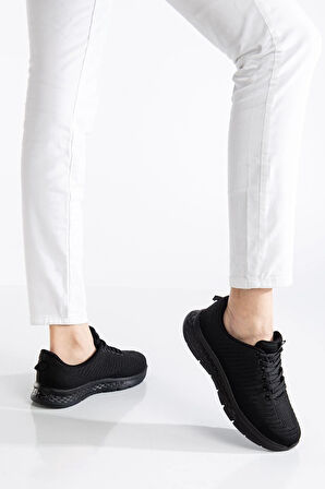 Erkek Günlük Spor Ayakkabı Siyah Bağlı Tekstil Faylon Taban