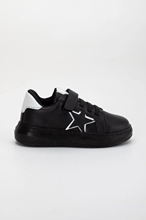 Erkek Çocuk Spor Ayakkabı Siyah Cırtlı Yıldız Model Dikişli Taban