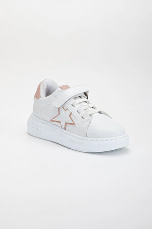 Kız Çocuk Spor Ayakkabı Pudra Cırtlı Yıldız Model Dikişli Taban