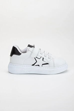 Erkek Çocuk Spor Ayakkabı Beyaz Cırtlı Yıldız Model Dikişli Taban