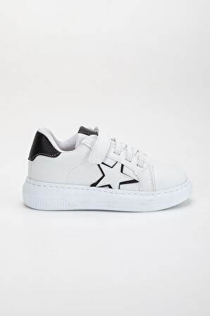 Erkek Çocuk Spor Ayakkabı Beyaz Cırtlı Yıldız Model Dikişli Taban