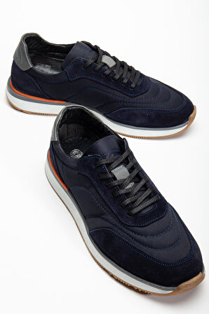 Hakiki Deri Süet Erkek Günlük Ayakkabı Lacivert Termo 2 Renk Taban Bağcıklı