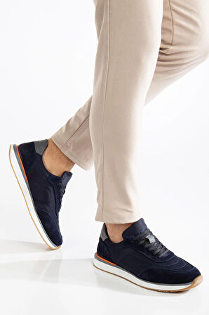 Hakiki Deri Süet Erkek Günlük Ayakkabı Lacivert Termo 2 Renk Taban Bağcıklı