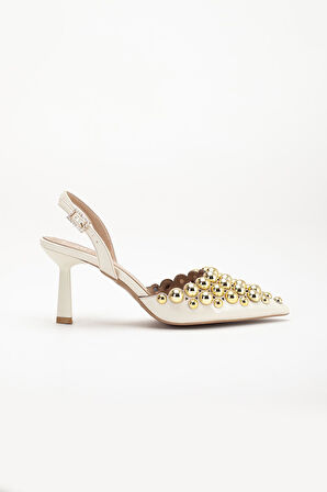 Kadın Topuklu Abiye Ayakkabı Ten Trok Detaylı