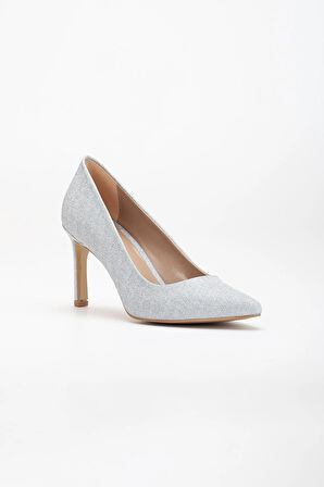 Kadın İnce Topuklu Stiletto Gümüş Parlak Malzeme Aynalı Jurdan