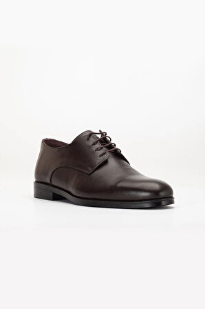 Hakiki Deri Erkek Klasik Ayakkabı Kahve Bağlı Yüzüdüz 