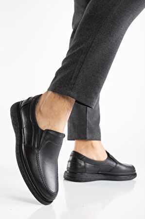 Hakiki Deri Erkek Günlük Ayakkabı Siyah Atom Model Saraçlı