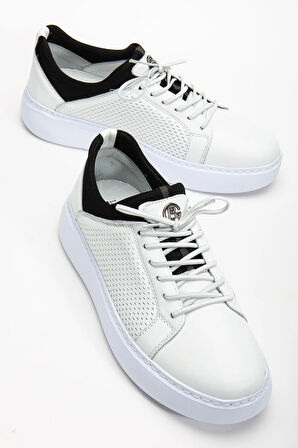 Hakiki Deri Erkek Günlük Ayakkabı Beyaz Streç ve Elastik Bağcıklı Eva Taban