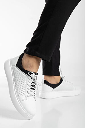 Hakiki Deri Erkek Günlük Ayakkabı Beyaz Streç ve Elastik Bağcıklı Eva Taban