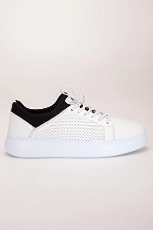 Hakiki Deri Erkek Günlük Ayakkabı Beyaz Streç ve Elastik Bağcıklı Eva Taban