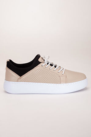 Hakiki Deri Erkek Günlük Ayakkabı Bej Streç ve Elastik Bağcıklı Eva Taban