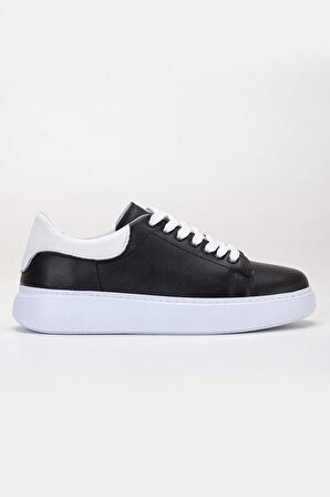 Hakiki Deri Erkek Günlük Ayakkabı Siyah Kalın Taban Bağcıklı