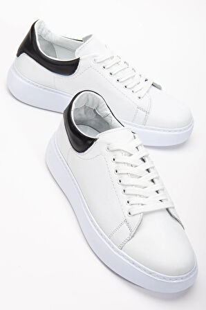 Hakiki Deri Erkek Günlük Ayakkabı Beyaz Kalın Taban Bağcıklı