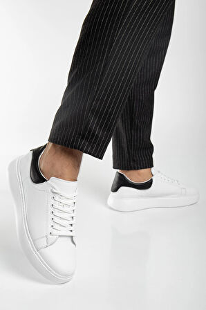 Hakiki Deri Erkek Günlük Ayakkabı Beyaz Kalın Taban Bağcıklı