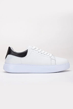 Hakiki Deri Erkek Günlük Ayakkabı Beyaz Kalın Taban Bağcıklı