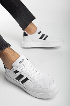 Erkek Spor Ayakkabı Beyaz Yan Şeritli Anorak Malzeme