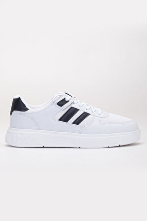 Erkek Spor Ayakkabı Beyaz Yan Şeritli Anorak Malzeme