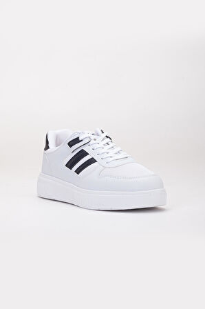 Erkek Spor Ayakkabı Beyaz Yan Şeritli Anorak Malzeme