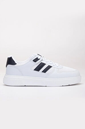 Erkek Spor Ayakkabı Beyaz Yan Şeritli Anorak Malzeme