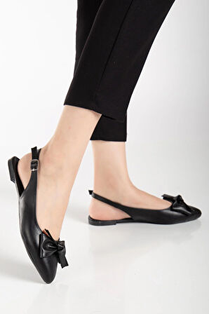 Kadın Babet Siyah Arka Açık Fiyonklu