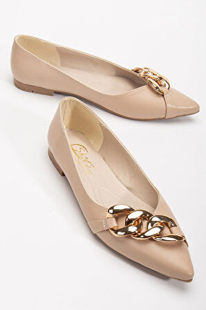 Kadın Babet Nude Cilt Zincir Detaylı Sivri Kalıp