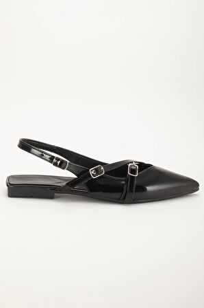 Badın Babet Siyah Rugan Çapraz Bantlı Arka Açık Sivri