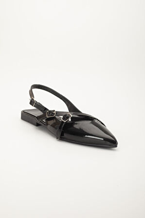 Badın Babet Siyah Rugan Çapraz Bantlı Arka Açık Sivri