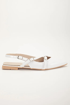 Badın Babet Beyaz Rugan Çapraz Bantlı Arka Açık Sivri