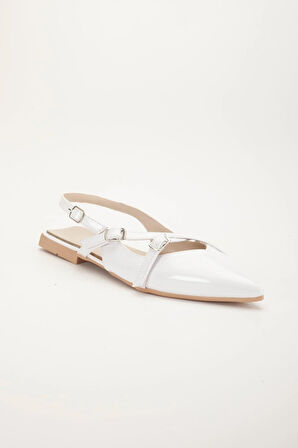 Badın Babet Beyaz Rugan Çapraz Bantlı Arka Açık Sivri