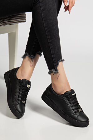 Kadın Casual Spor Ayakkabı Siyah İnce Taban Bağcıklı