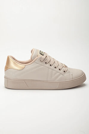 Kadın Casual Spor Ayakkabı Bej İnce Taban Bağcıklı