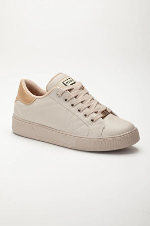 Kadın Casual Spor Ayakkabı Bej İnce Taban Bağcıklı