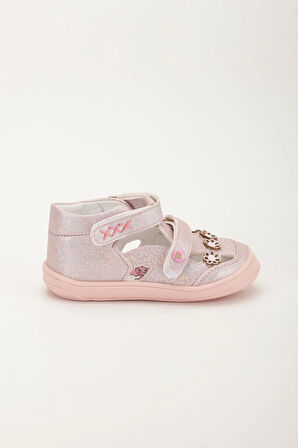 Şirinbebe Ortopedik Kız Bebek İlkadım Ayakkabı Pembe Çift Cırtlı Çiçekli