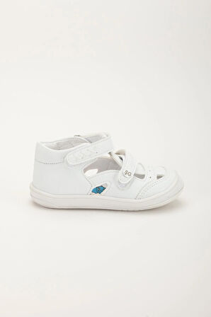 Şirinbebe Ortopedik Erkek Bebek İlkadım Ayakkabı Beyaz Çift Cırtlı Yan Açık