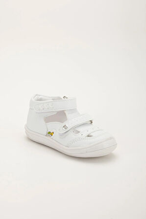 Şirinbebe Ortopedik Erkek Bebek İlkadım Ayakkabı Beyaz Çift Cırtlı Yan Açık