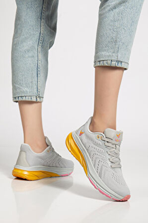 Kadın Spor Ayakkabı Gri Hafif Kalın Renkli Taban