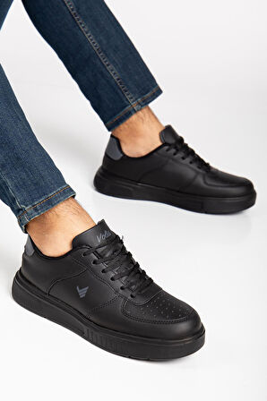 Unisex Spor Ayakkabı Sİyah Yüksek Taban Hafif Suni Deri