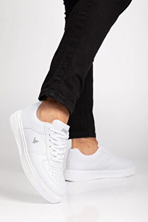 Unisex Spor Ayakkabı Beyaz Yüksek Taban Hafif Suni Deri