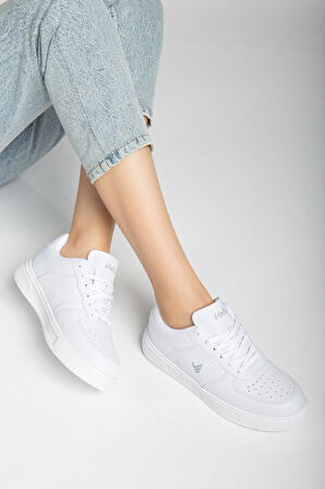 Unisex Spor Ayakkabı Beyaz Yüksek Taban Hafif Suni Deri