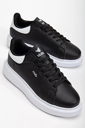 Unisex Spor Ayakkabı Siyah Yüksek Taban Hafif Suni Deri