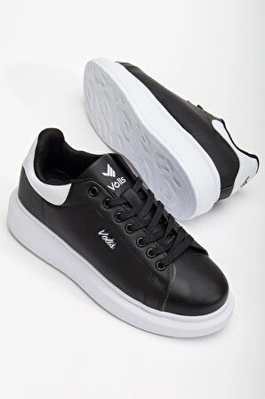 Unisex Spor Ayakkabı Siyah Yüksek Taban Hafif Suni Deri