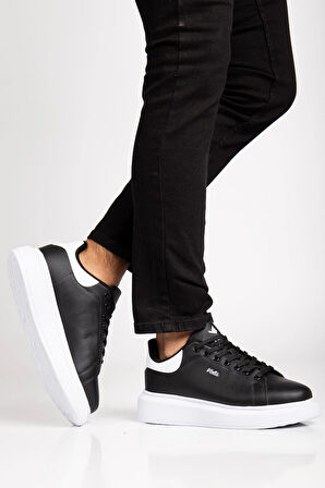 Unisex Spor Ayakkabı Siyah Yüksek Taban Hafif Suni Deri