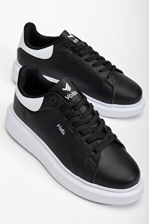 Unisex Spor Ayakkabı Siyah Yüksek Taban Hafif Suni Deri