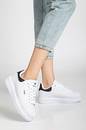 Unisex Spor Ayakkabı Beyaz Yüksek Taban Hafif Suni Deri